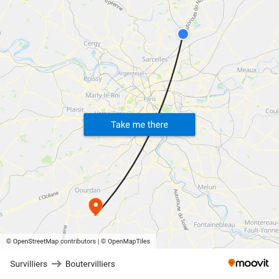 Survilliers to Boutervilliers map