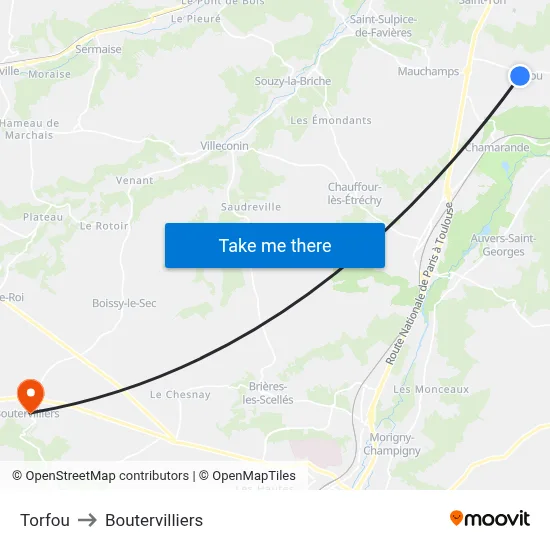 Torfou to Boutervilliers map
