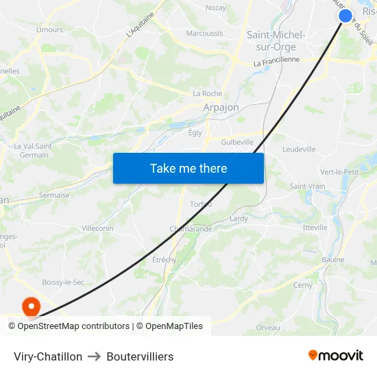 Viry-Chatillon to Boutervilliers map