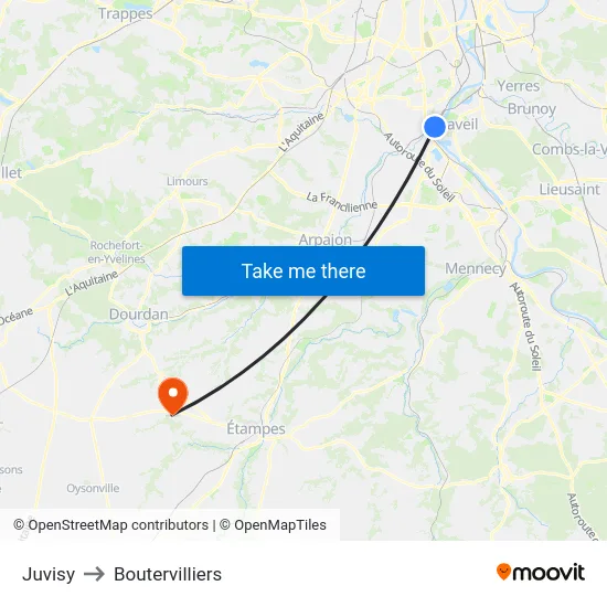 Juvisy to Boutervilliers map