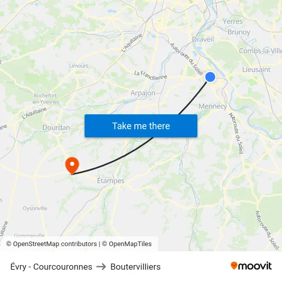 Évry - Courcouronnes to Boutervilliers map