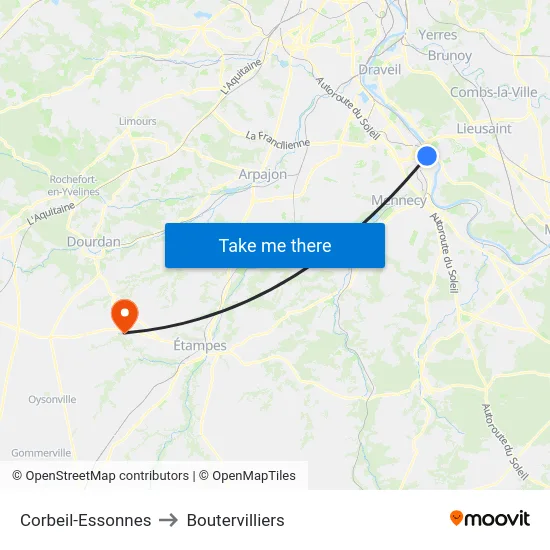 Corbeil-Essonnes to Boutervilliers map