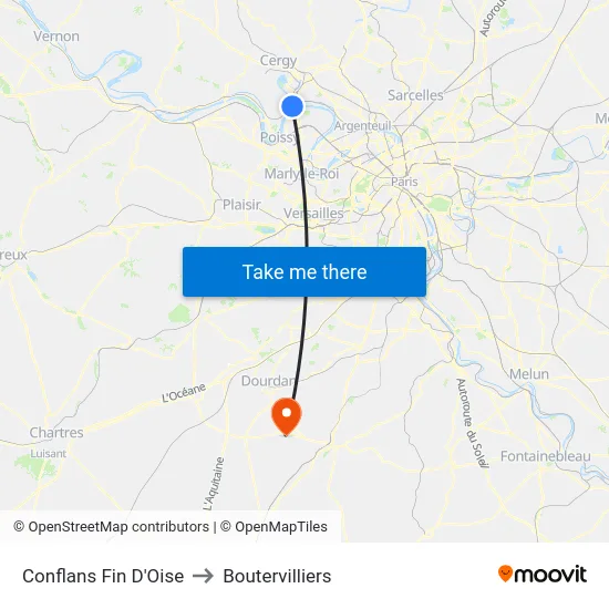 Conflans Fin D'Oise to Boutervilliers map