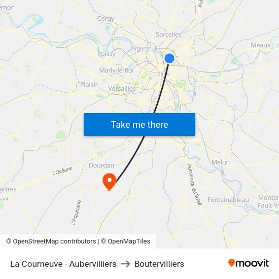 La Courneuve - Aubervilliers to Boutervilliers map