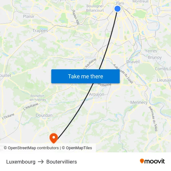 Luxembourg to Boutervilliers map