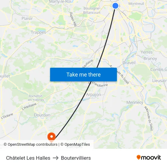 Châtelet Les Halles to Boutervilliers map