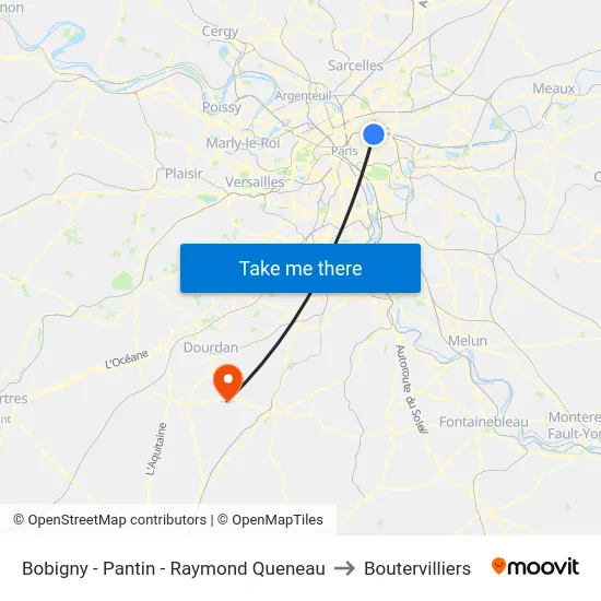 Bobigny - Pantin - Raymond Queneau to Boutervilliers map