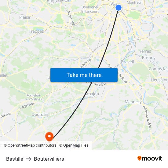 Bastille to Boutervilliers map