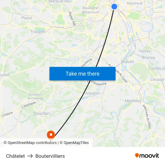 Châtelet to Boutervilliers map