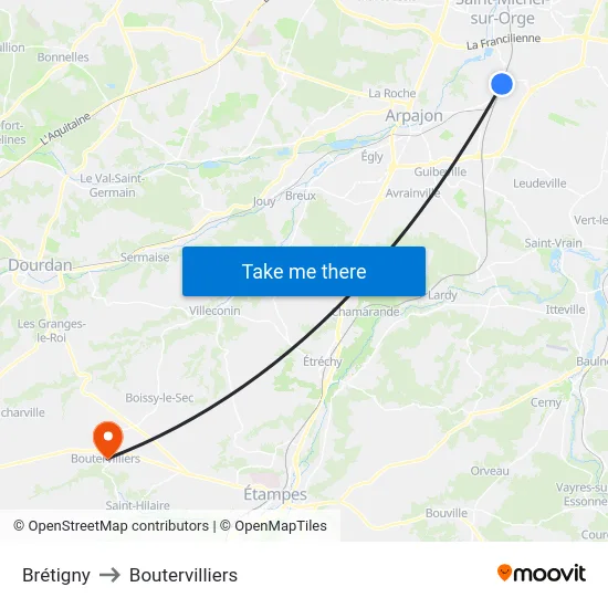 Brétigny to Boutervilliers map