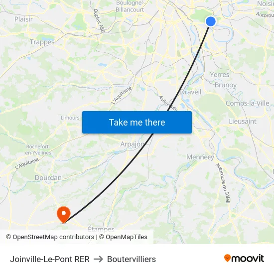 Joinville-Le-Pont RER to Boutervilliers map