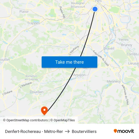 Denfert-Rochereau - Métro-Rer to Boutervilliers map