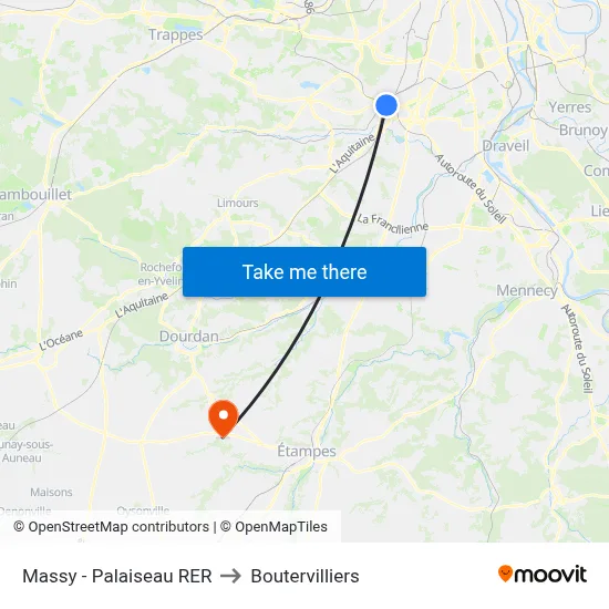Massy - Palaiseau RER to Boutervilliers map