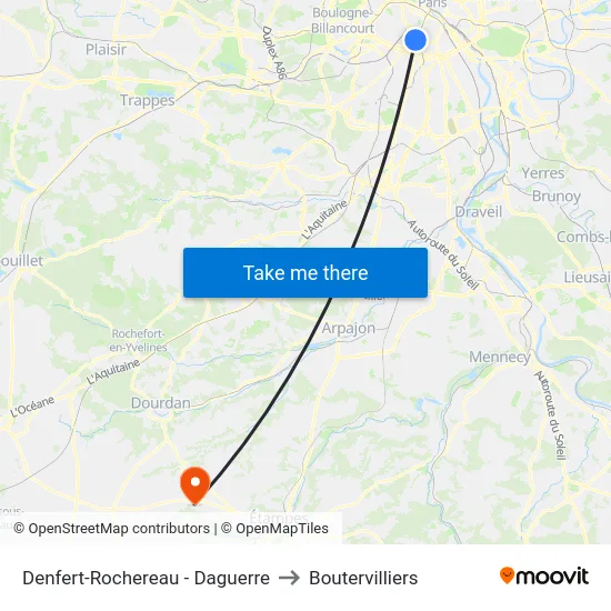 Denfert-Rochereau - Daguerre to Boutervilliers map