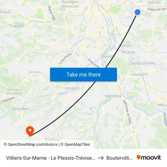 Villiers-Sur-Marne - Le Plessis-Trévise RER to Boutervilliers map