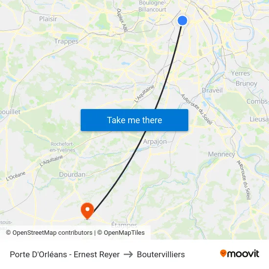 Porte D'Orléans - Ernest Reyer to Boutervilliers map