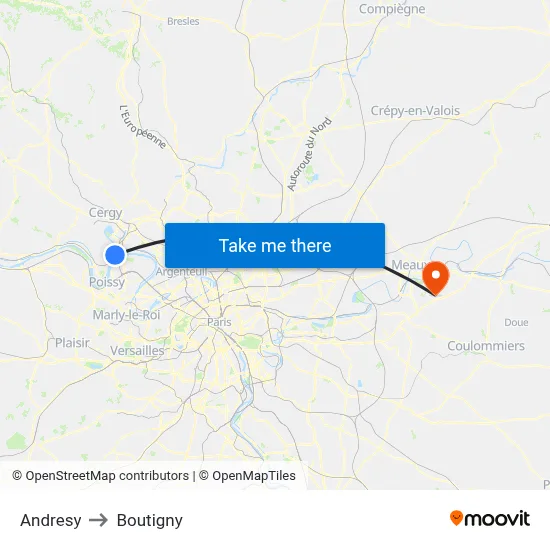 Andresy to Boutigny map