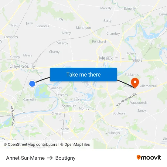 Annet-Sur-Marne to Boutigny map