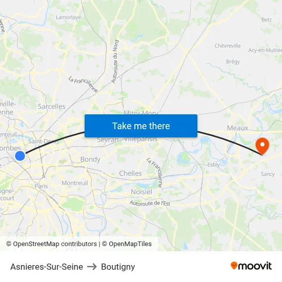 Asnieres-Sur-Seine to Boutigny map