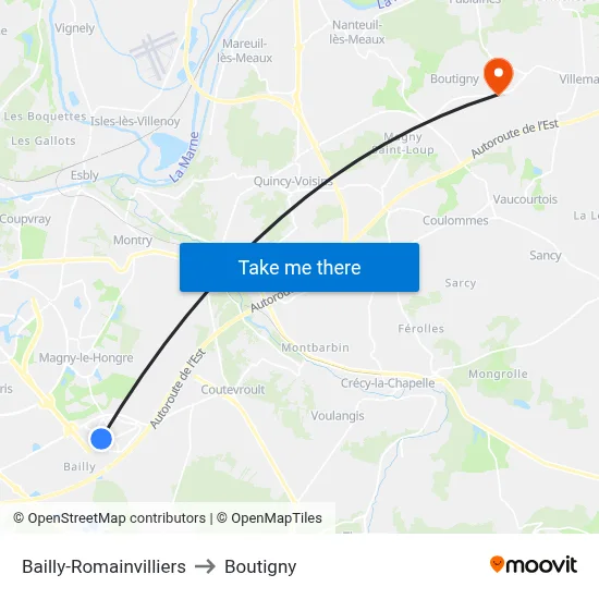 Bailly-Romainvilliers to Boutigny map