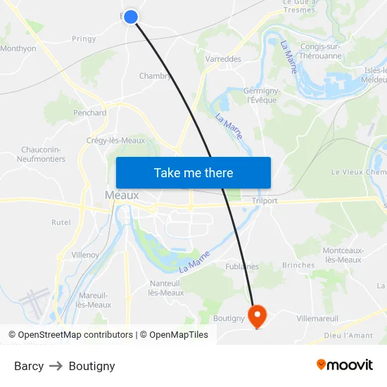 Barcy to Boutigny map