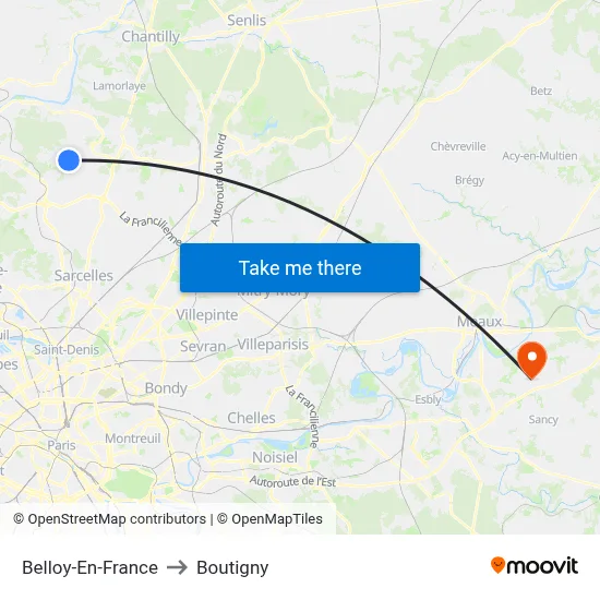 Belloy-En-France to Boutigny map