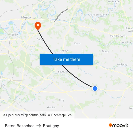 Beton-Bazoches to Boutigny map