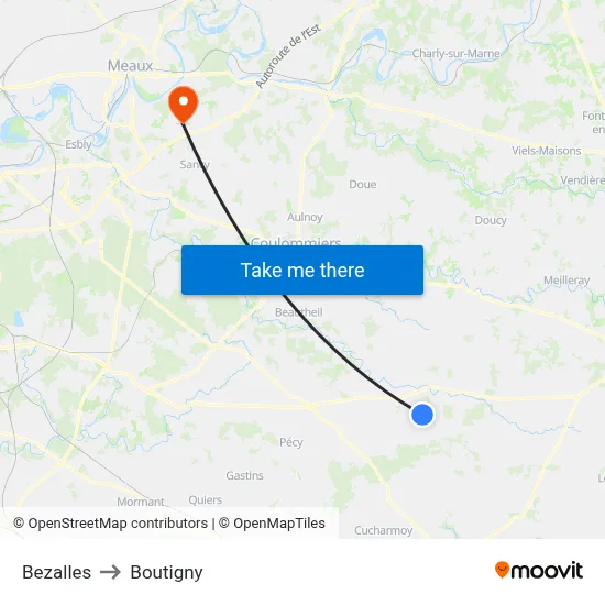 Bezalles to Boutigny map