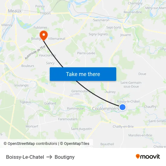 Boissy-Le-Chatel to Boutigny map