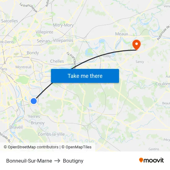 Bonneuil-Sur-Marne to Boutigny map