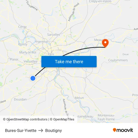 Bures-Sur-Yvette to Boutigny map