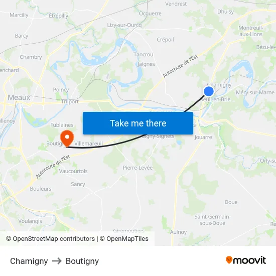 Chamigny to Boutigny map