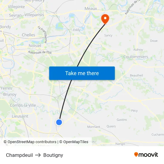 Champdeuil to Boutigny map
