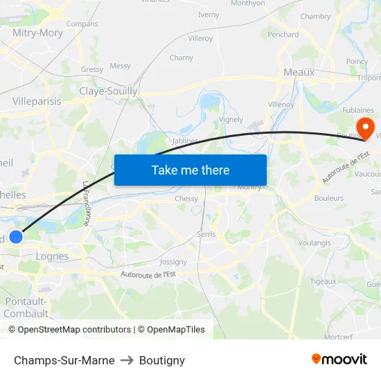 Champs-Sur-Marne to Boutigny map