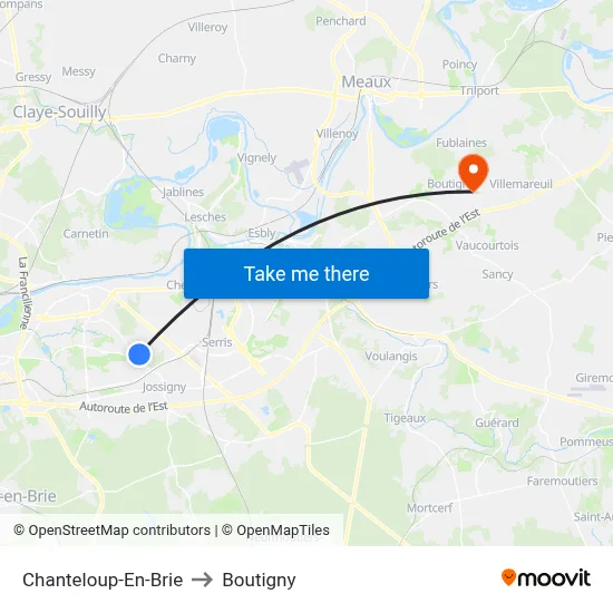 Chanteloup-En-Brie to Boutigny map
