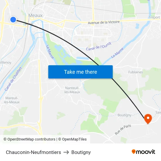 Chauconin-Neufmontiers to Boutigny map