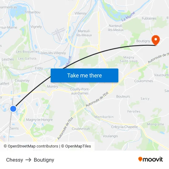 Chessy to Boutigny map