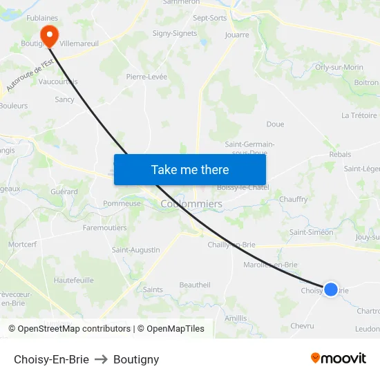 Choisy-En-Brie to Boutigny map