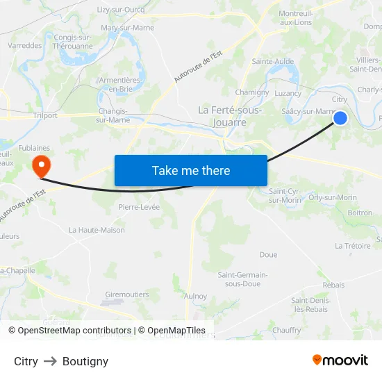 Citry to Boutigny map