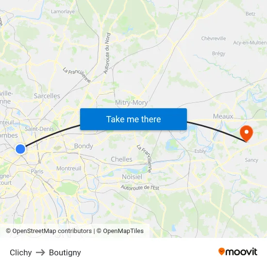Clichy to Boutigny map