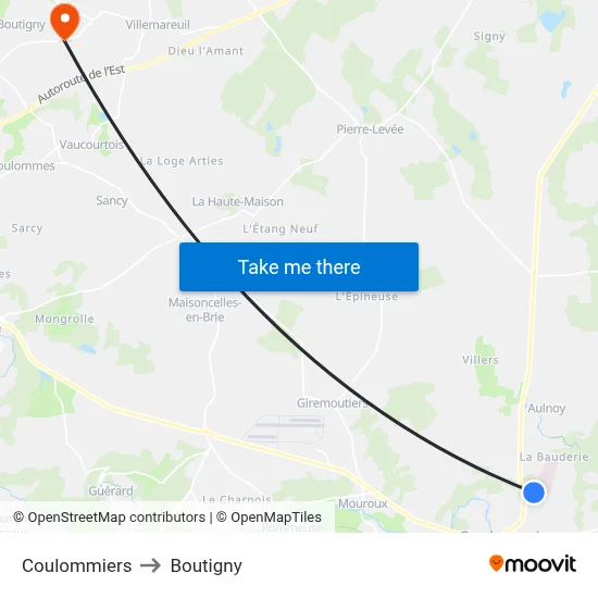 Coulommiers to Boutigny map