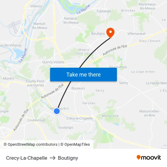 Crecy-La-Chapelle to Boutigny map