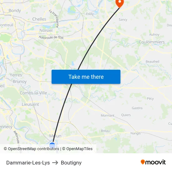 Dammarie-Les-Lys to Boutigny map