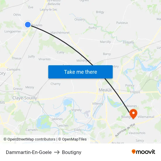 Dammartin-En-Goele to Boutigny map