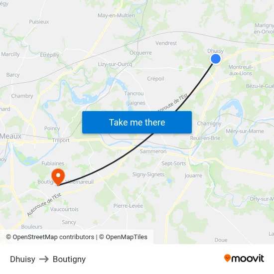 Dhuisy to Boutigny map