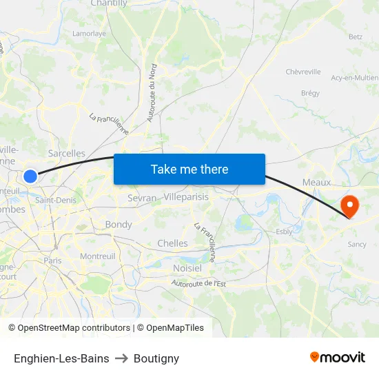 Enghien-Les-Bains to Boutigny map