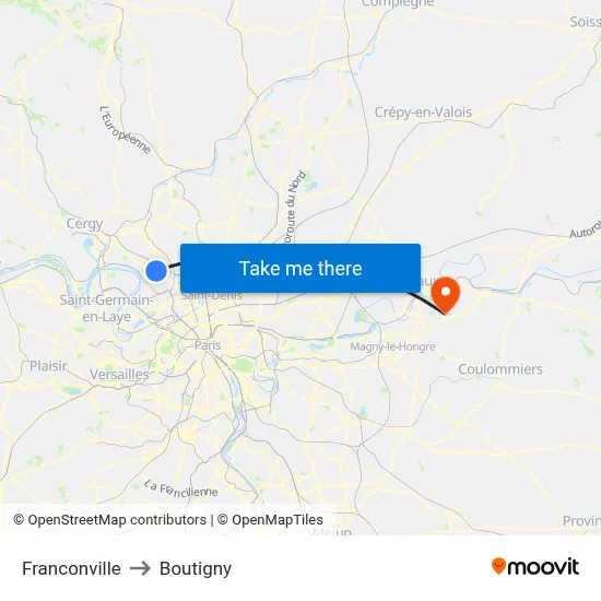 Franconville to Boutigny map