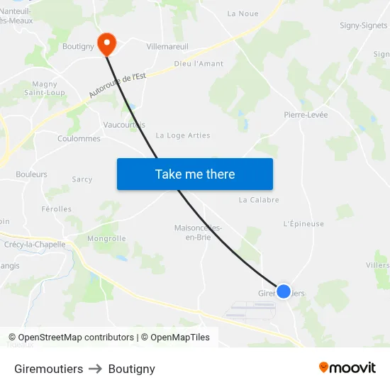 Giremoutiers to Boutigny map