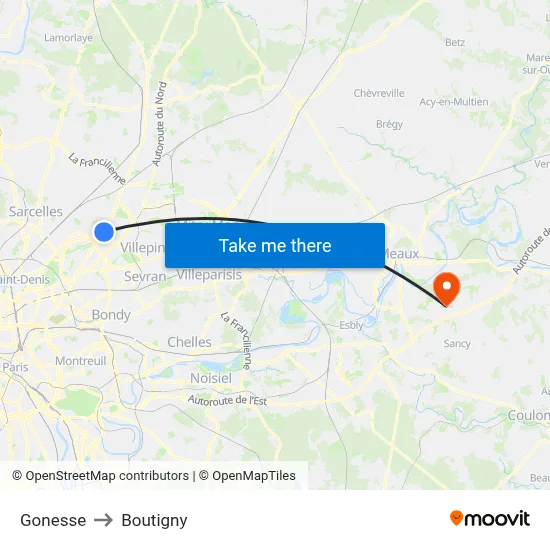 Gonesse to Boutigny map