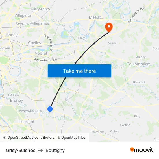 Grisy-Suisnes to Boutigny map